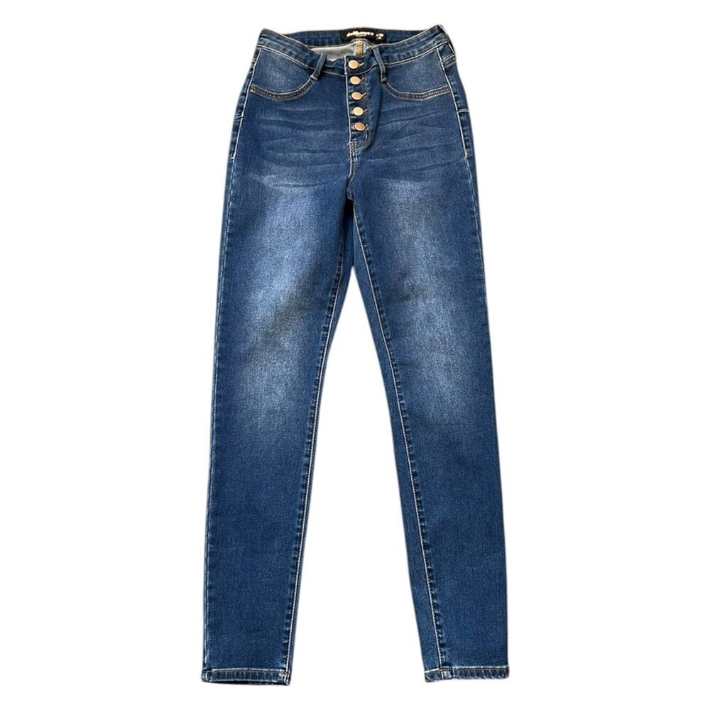 Dollhouse Y2K High Rise Button Fly Skinny Jeans Blue Size 9/10
